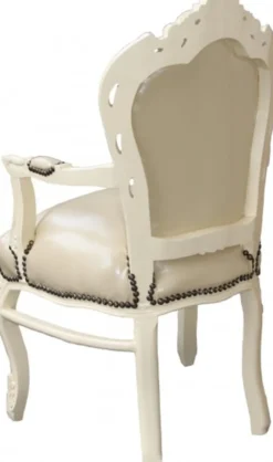 Casa Padrino Barock Esszimmerstuhl mit Armlehnen, Creme / Creme, 108 x 53 x 57 cm