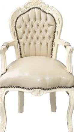Casa Padrino Barock Esszimmerstuhl mit Armlehnen, Creme / Creme, 108 x 53 x 57 cm