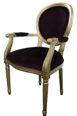 Casa Padrino Barock Esszimmer Stuhl mit Armlehne Lila / Gold - Designer Stuhl - Luxus Qualität