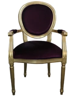 Casa Padrino Barock Esszimmer Stuhl mit Armlehne Lila / Gold - Designer Stuhl - Luxus Qualität