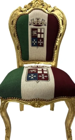 Casa Padrino Barock Esszimmer Stuhl Italien / Gold - Handgefertigter Antik Stil Stuhl mit italienischer Flagge - Esszimmer Möbel im Barockstil - Barock Möbel