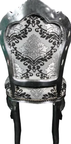 Casa Padrino Barock Esszimmer Stuhl Silber Schwarz Muster / Silber ohne Armlehnen - Antik Möbel