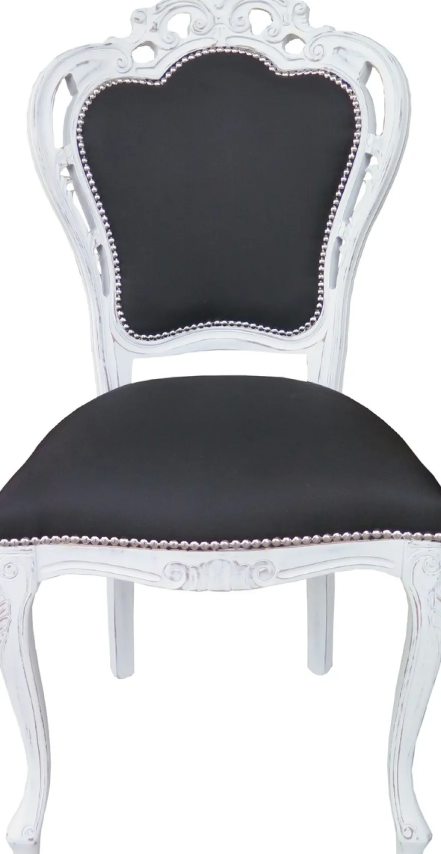 Casa Padrino Barock Esszimmer Stuhl ohne Armlehnen Schwarz / Antik Weiß - Designer Stuhl - Luxus Qualität
