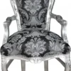 Casa Padrino Barock Esszimmer mit Armlehnen Schwarz Muster / Silber - Antik Stil Möbel