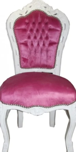 Casa Padrino Barock Esszimmer Stuhl im Antik Stil - Rosa / Weiß - 108 x 53 x 57 cm