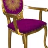 Casa Padrino Barock Esszimmerstuhl Lila / Gold - Handgefertigter Antik Stil Stuhl mit Armlehnen - Esszimmer Möbel im Barockstil