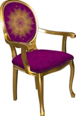 Casa Padrino Barock Esszimmerstuhl Lila / Gold - Handgefertigter Antik Stil Stuhl mit Armlehnen - Esszimmer Möbel im Barockstil