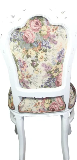 Casa Padrino Barock Esszimmer Stuhl Blumen Muster / Antik Weiss Mod 2 - Antik Stil Möbel