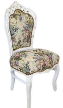 Casa Padrino Barock Esszimmer Stuhl Blumen Muster / Antik Weiss - Antik Stil Möbel