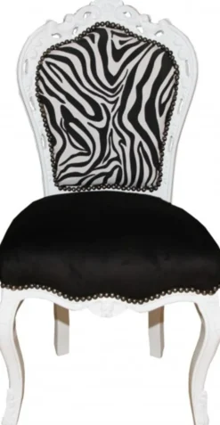 Casa Padrino Barock Esszimmer Stuhl Schwarz / Zebra / Weiss- Antik Möbel - Möbel
