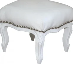 Casa Padrino Barock Fußhocker Weiß / Weiß Lederoptik - Hocker Möbel