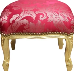 Casa Padrino Barock Fußhocker Bordeaux Muster / Gold - Antik Stil Möbel - Hocker