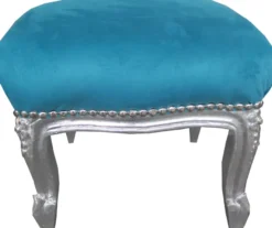 Casa Padrino Barock Fußhocker Blau / Silber - Antik Stil Möbel - Hocker