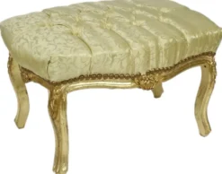 Casa Padrino Barock Fußhocker Gold Muster / Gold 60 x 40 x H. 35 cm - Handgefertigter Barock Hocker mit Glitzersteinen - Barockstil Möbel