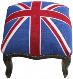 Casa Padrino Barock Fußhocker Union Jack / Schwarz - Hocker Englische Flagge - Antik Stil England