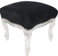Casa Padrino Barock Fußhocker Schwarz / Silber - Hocker Möbel