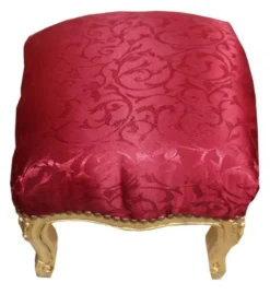 Casa Padrino Barock Fußhocker im Antik Stil, Bordeauxrot mit Muster und Gold, 39 x 39 x 34 cm