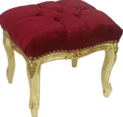 Casa Padrino Barock Fußhocker Bordeauxrot / Gold 45 x 40 x H. 35 cm - Handgefertigter Barock Hocker mit Glitzersteinen - Barockstil Möbel