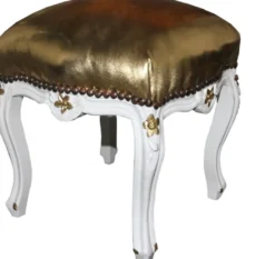Casa Padrino Barock Fußhocker Gold Lederoptik / Weiß - Antik Stil Möbel - Hocker - Limited Edition