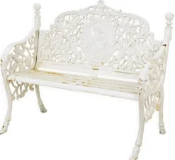 Casa Padrino Barock Gartenbank Antik Cremeweiß 106,5 x H. 90 cm - Prunkvolle Gusseisen Garten Sitzbank - Gusseisen Gartenmöbel - Barock Garten Möbel - Garten Möbel im Barockstil