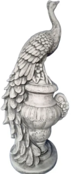 Casa Padrino Barock Garten Deko Skulptur Pfau auf Vase Grau H. 82 cm - Prunkvolle Garten Deko Stein Figur - Barock Garten Deko Accessoires - Barock Garten Skulpturen