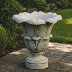 Casa Padrino Barock Garten Deko Blumentopf Grau H. 50 cm - Barockstil Pflanzentopf