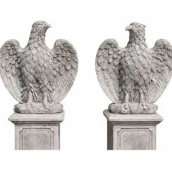 Casa Padrino Barock Garten Deko Adler Skulpturen Set Grau H. 76 cm - Made in Italy