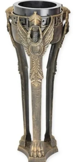 Casa Padrino Barock Garten Deko Blumentopfständer Antik Messing Ø 31,5 x H. 80 cm - Gusseisen Pflanzentopfständer im Barockstil - Barock Garten Deko - Barock Terrassen Deko Accessoires