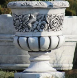 Casa Padrino Barock Garten Deko Blumentopf Grau Ø 48 x H. 62 cm - Runder Pflanzentopf im Barockstil - Barock Garten Deko - Barock Terrassen Deko - Barock Deko Accessoires