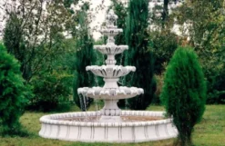 Casa Padrino Barock Garten Deko Springbrunnen Weiß / Grau Ø 280 x H. 160 cm - Prunkvoller Gartenbrunnen im Barockstil - Stein Brunnen mit Umrandung - Barock Garten & Terrassen Deko Accessoires