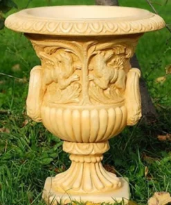 Casa Padrino Barock Gartendeko Blumentopf / Pflanzentopf Hellbeige Ø 40 x H. 58 cm - Prunkvolle Gartendeko im Barockstil