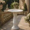 Casa Padrino Barock Garten Deko Vogeltränke Grau Ø 56 x H. 73 cm - Garten Accessoires