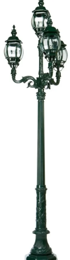 Casa Padrino Barock Gartenlaterne Grün 73 x 73 x H. 281 cm - Elegante Außenstehleuchte aus hochwertigem Aluminium und facettengeschnittenes Kristallglas - Nostalgische Gartenbeleuchtung