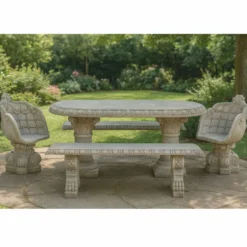 Casa Padrino Barock Garten Möbel Set Grau - 1 Tisch - 2 Stühle - 2 Sitzbänke
