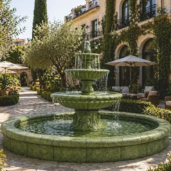Casa Padrino Barock Garten Springbrunnen Grün Ø 465 x H. 180 cm - Prunkvoller Gartenbrunnen