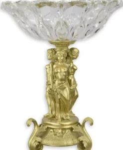 Casa Padrino Barock Glasschale mit Bronze Ständer Gold Ø 35 x H. 43,6 cm - Prunkvolle Obstschale - Barock Deko Accessoires