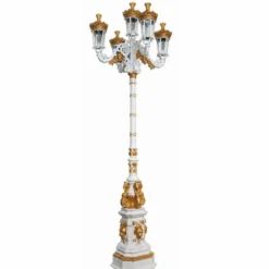 Casa Padrino Barock Gusseisen Gartenlaterne Weiß / Gold H. 310 cm - Prunkvolle Barock Außenstehleuchte - Barock Außenbeleuchtung