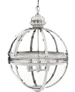 Casa Padrino Barock Hängeleuchte Kugel vernickelt Silber, Durchmesser 60 cm, Höhe 88 cm - Laterne im Schloss-Stil