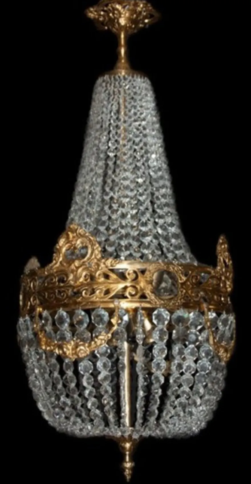 Casa Padrino Barock Hängeleuchte im Antik Stil, Goldfarbenes Metall mit Glas Kristallen, Höhe 90 cm, Durchmesser 40 cm