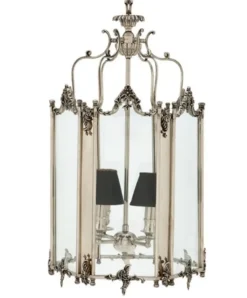 Casa Padrino Barock Hängeleuchte Versilbert Antik-Look, 4 Flammiger Kronleuchter, Breite 39 cm, Höhe 73 cm, Tiefe 42 cm