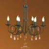 Casa Padrino Barock Hängeleuchter 6-armig in Schwarz mit Deko Kristallen - 62 cm Durchmesser - Luxus Deckenleuchte