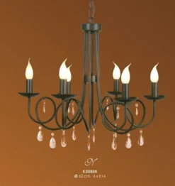 Casa Padrino Barock Hängeleuchter 6-armig in Schwarz mit Deko Kristallen - 62 cm Durchmesser - Luxus Deckenleuchte