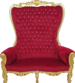 Casa Padrino Barock Hochlehn 2er Sofa Bordeauxrot / Gold - Prunkvolles Barockstil Sofa mit Glitzersteinen - Wohnzimmer Möbel im Barockstil - Barock Möbel - Edel & Prunkvoll