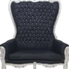 Casa Padrino Barock Hochlehn 2er Sofa Schwarz / Silber - Prunkvolles Barockstil Sofa mit Glitzersteinen - Wohnzimmer Möbel im Barockstil - Barock Möbel - Edel & Prunkvoll