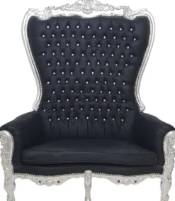 Casa Padrino Barock Hochlehn 2er Sofa Schwarz / Silber - Prunkvolles Barockstil Sofa mit Glitzersteinen - Wohnzimmer Möbel im Barockstil - Barock Möbel - Edel & Prunkvoll