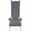 Casa Padrino Barock Hochlehn Sessel Grau / Silber H. 185 cm - Barocksil Samt Sessel - Prunkvolle Barock Möbel