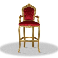 Casa Padrino Barock Hochstuhl Barstuhl Gold Rot 55 x 50 x H. 140 cm - Limited Edition