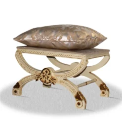 Casa Padrino Barock Hocker Creme Gold Silber 60 x 40 x H. 50 cm