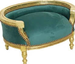 Casa Padrino Barock Hundebett & Katzenbett Grün / Antik Gold - Handgefertigtes Hunde & Katzen Sofa im Barockstil - Barock Hunde & Katzen Möbel - Barock Tiermöbel