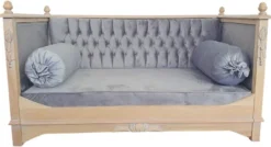 Casa Padrino Barock Hundebett Grau / Naturfarben - Prunkvolles Antik Stil Hundebett - Handgefertigte Hunde Möbel im Barockstil - Barock Tiermöbel - Antik Stil Tiermöbel